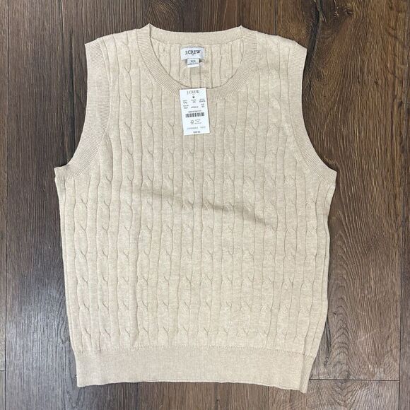 NEW J.CREW Cable Knit Cotton Sweater Shell Women Small In Khaki BY476 - Picture 1 of 5